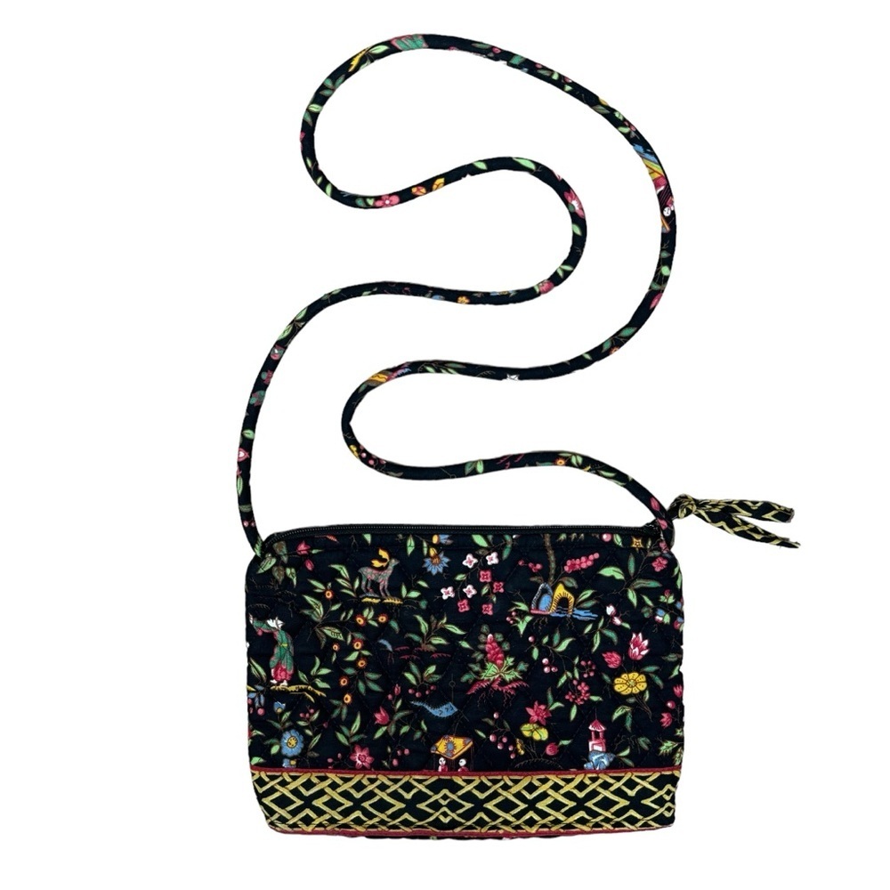 Vera‎ Bradley Petite Ming Elite Quilted Crossbody Purse Retired Floral Black - Picture 2 of 13